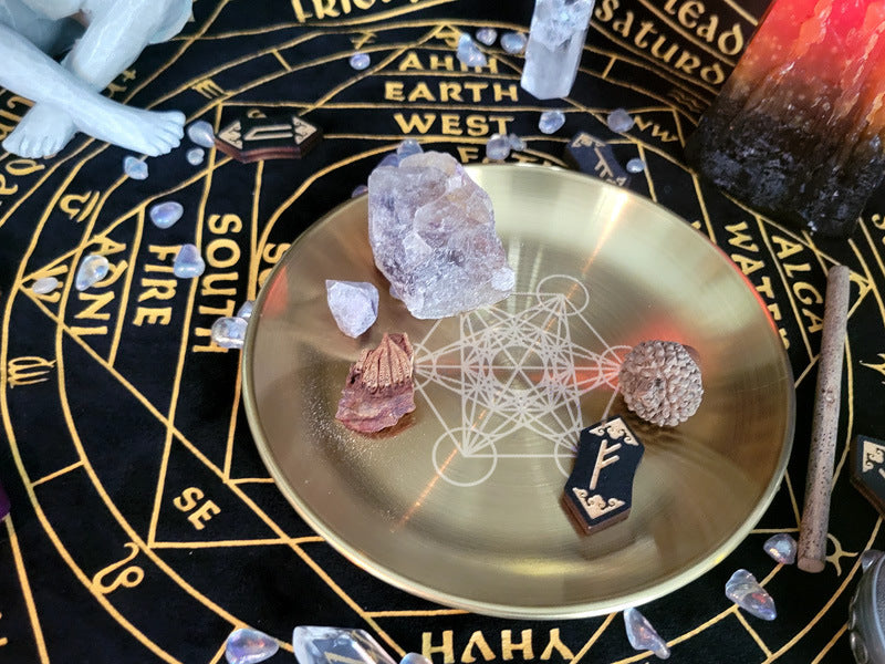 Three-Phase Moon Pentagram Ornament Metal Candle Holder Tray