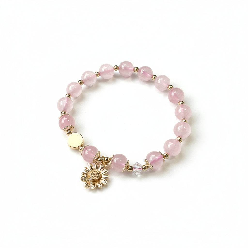 Pink Crystal Daisy Bracelet: Feminine Energy & Gentle Love