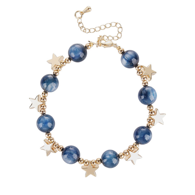 Kyanite Star & Moon Bracelet: Celestial Guidance & Throat Chakra Awakening