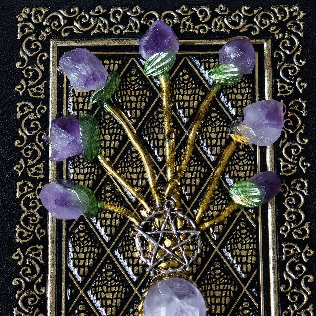 Natural Crystal Handmade Amethyst Flower Magic Book