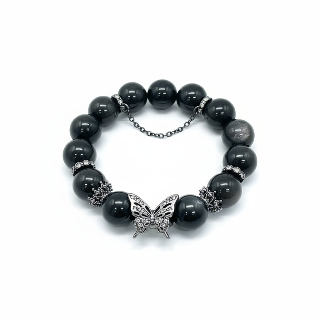 Silver Obsidian Butterfly Bracelet: Transformation & Psychic Protection