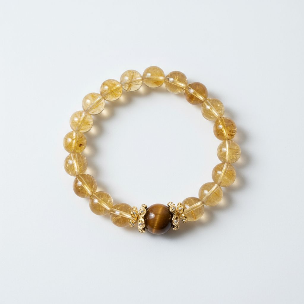 黄水晶虎眼石手链-白底产品图
