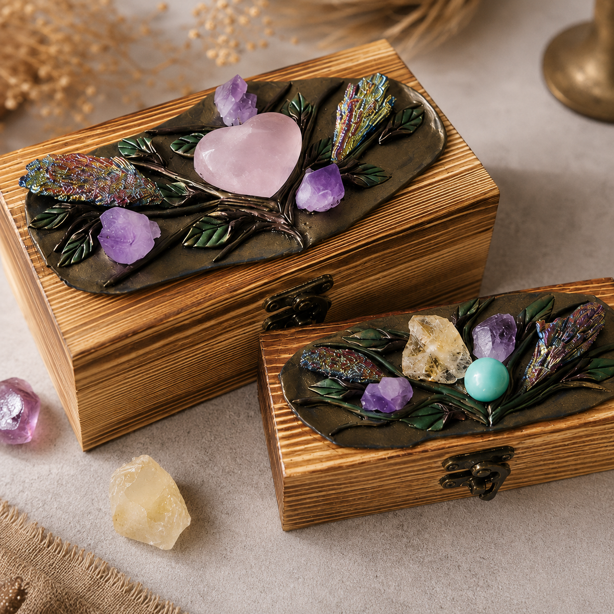 Natural Crystal Wooden Gift Box | Handcrafted Crystal Keepsake Box