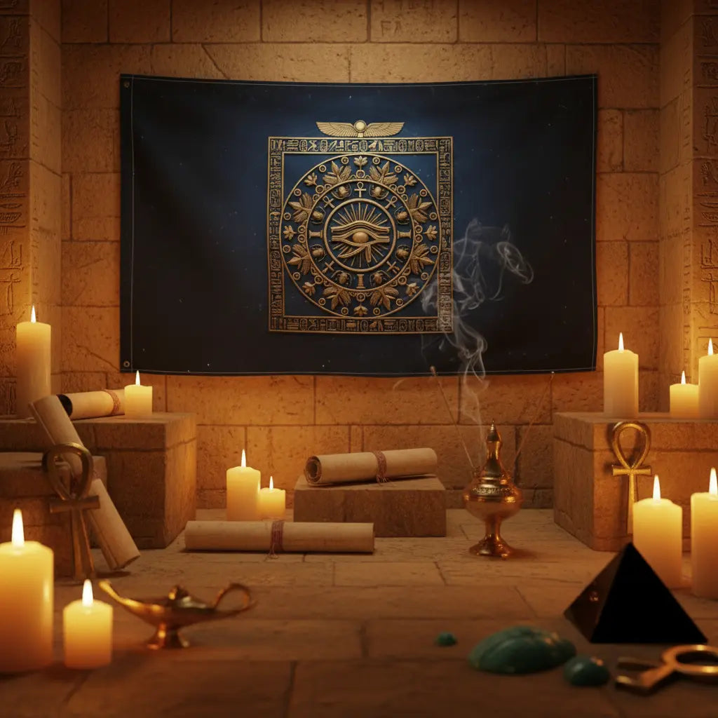 Ancient Egyptian Wisdom Mandala Flag - Atmospheric Product Image