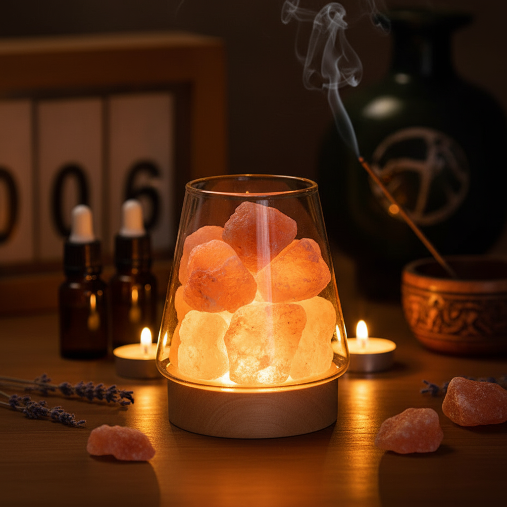 Aromatherapy Crystal Salt Lamp Glowing in Sacred Space