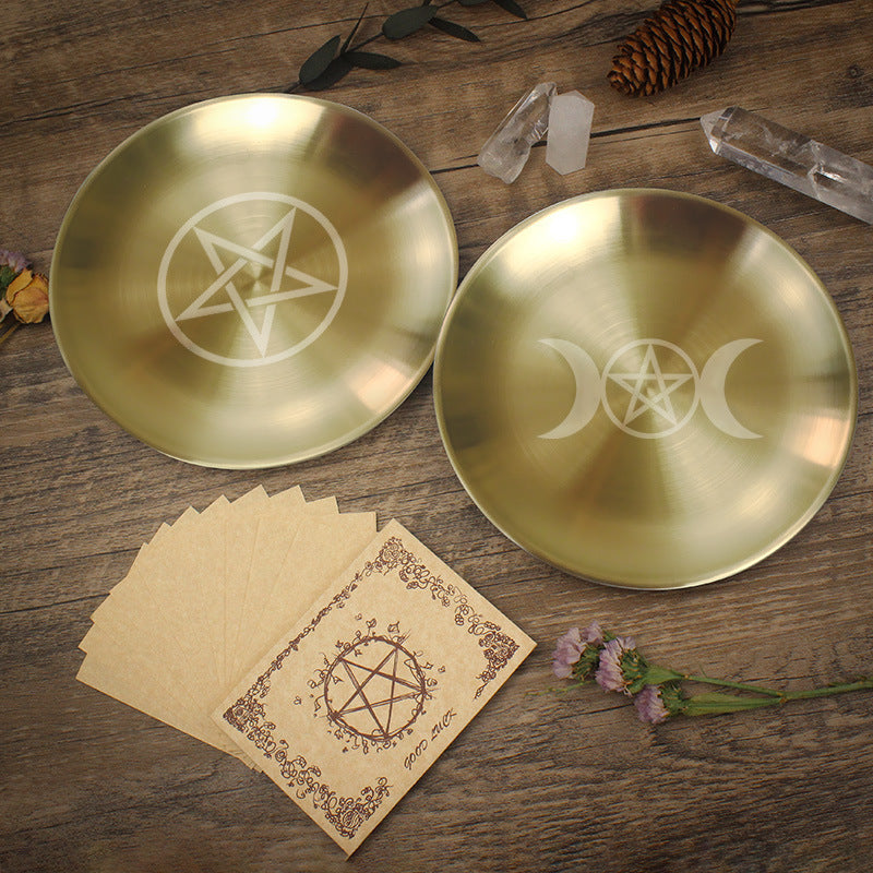 Three-Phase Moon Pentagram Ornament Metal Candle Holder Tray