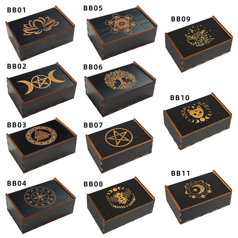 Twelve Constellations Lotus Push-Pull Wooden Box