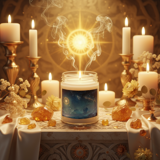 Celestial Crown Candle in Golden Radiant Light