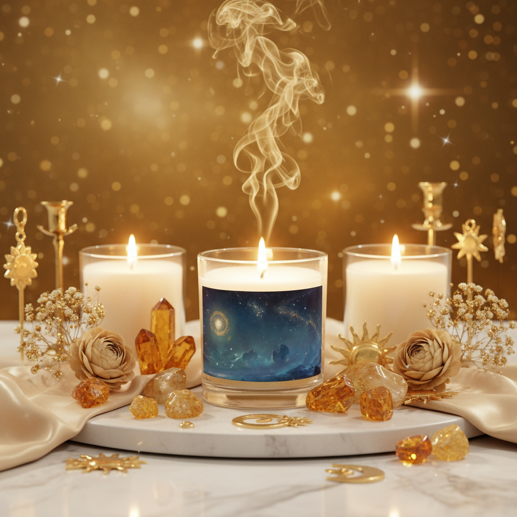 Celestial Crown Glass Jar Candle in Golden Divine Space