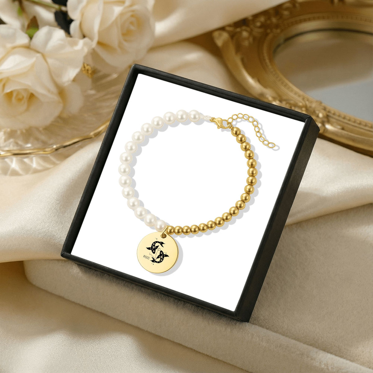 Pisces Premium Pearl & Gold Coin Bracelet: Mother of Pearl