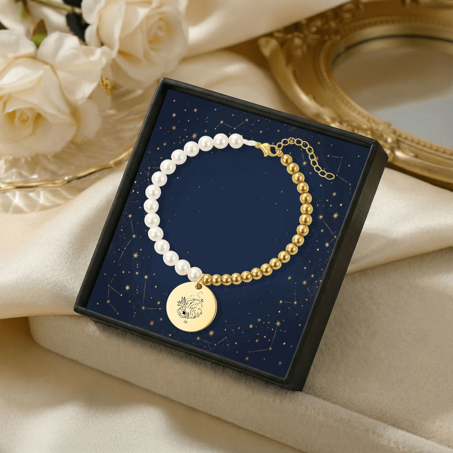 Leo Premium Pearl & Gold Coin Bracelet: Mother of Pearl