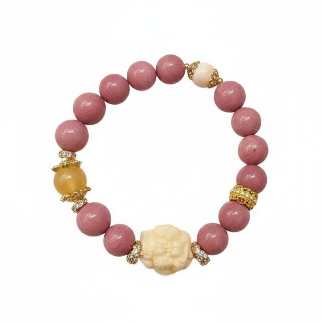 Red Vein Stone & Pink Shell Fox Bracelet: Passionate Love & Cunning Wisdom