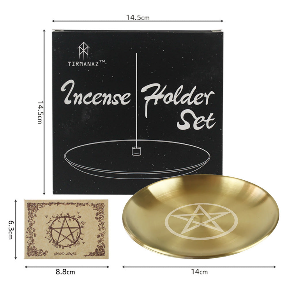 Three-Phase Moon Pentagram Ornament Metal Candle Holder Tray