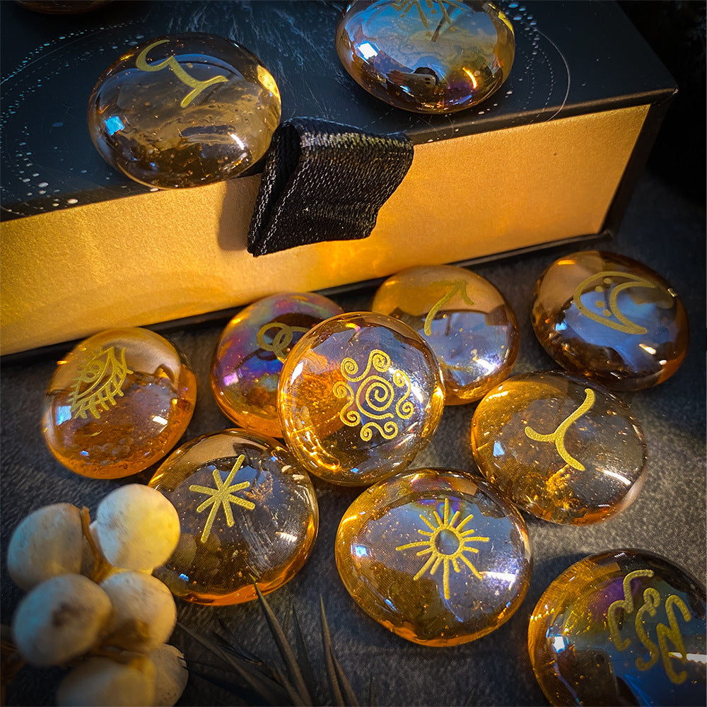 Witch Runes Glass Carved Witch Alphabet Symbol Inscription Stone
