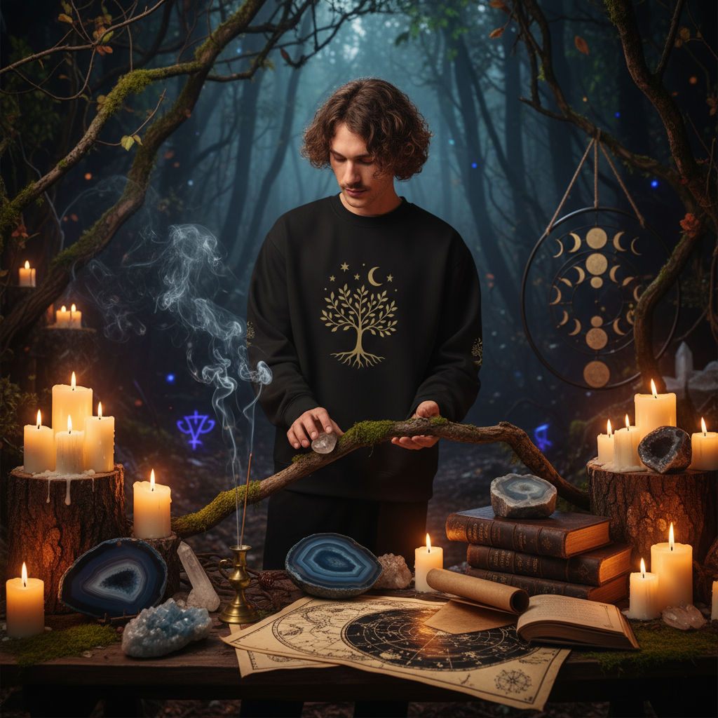 Lignum Caelestis Oversized heavyweight sweatshirt - Front View Mystical Scene