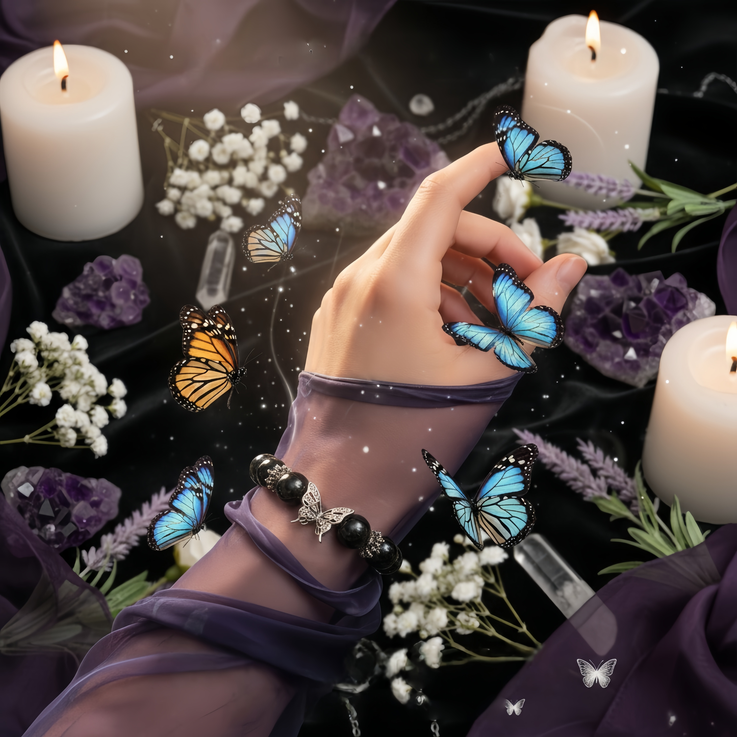 Silver Obsidian Butterfly Bracelet: Transformation & Psychic Protection