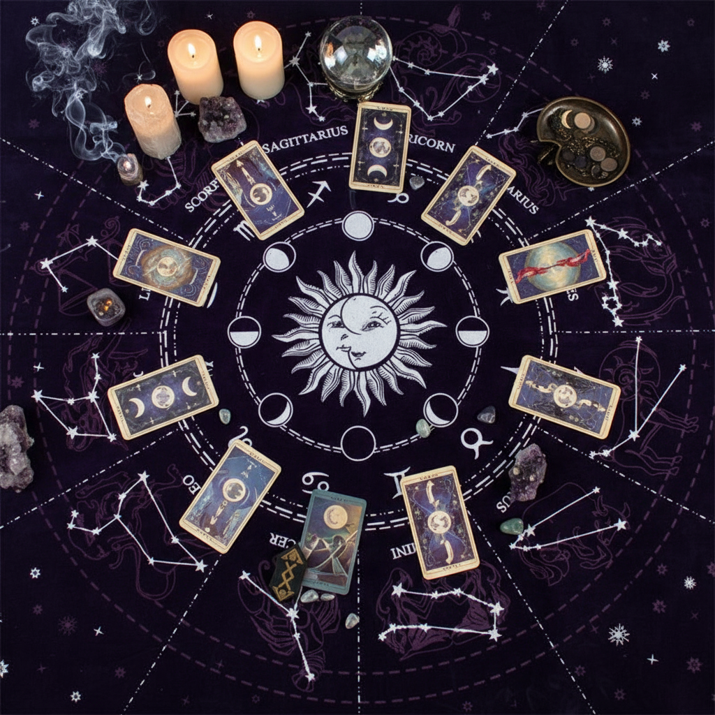 Starry Sky Tarot Cloth Twelve Constellations Oracle Card Tablecloth - Ritual Magic Style