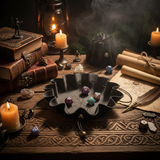 Viking Leather Dice Bag Tray in Epic Gaming Scene