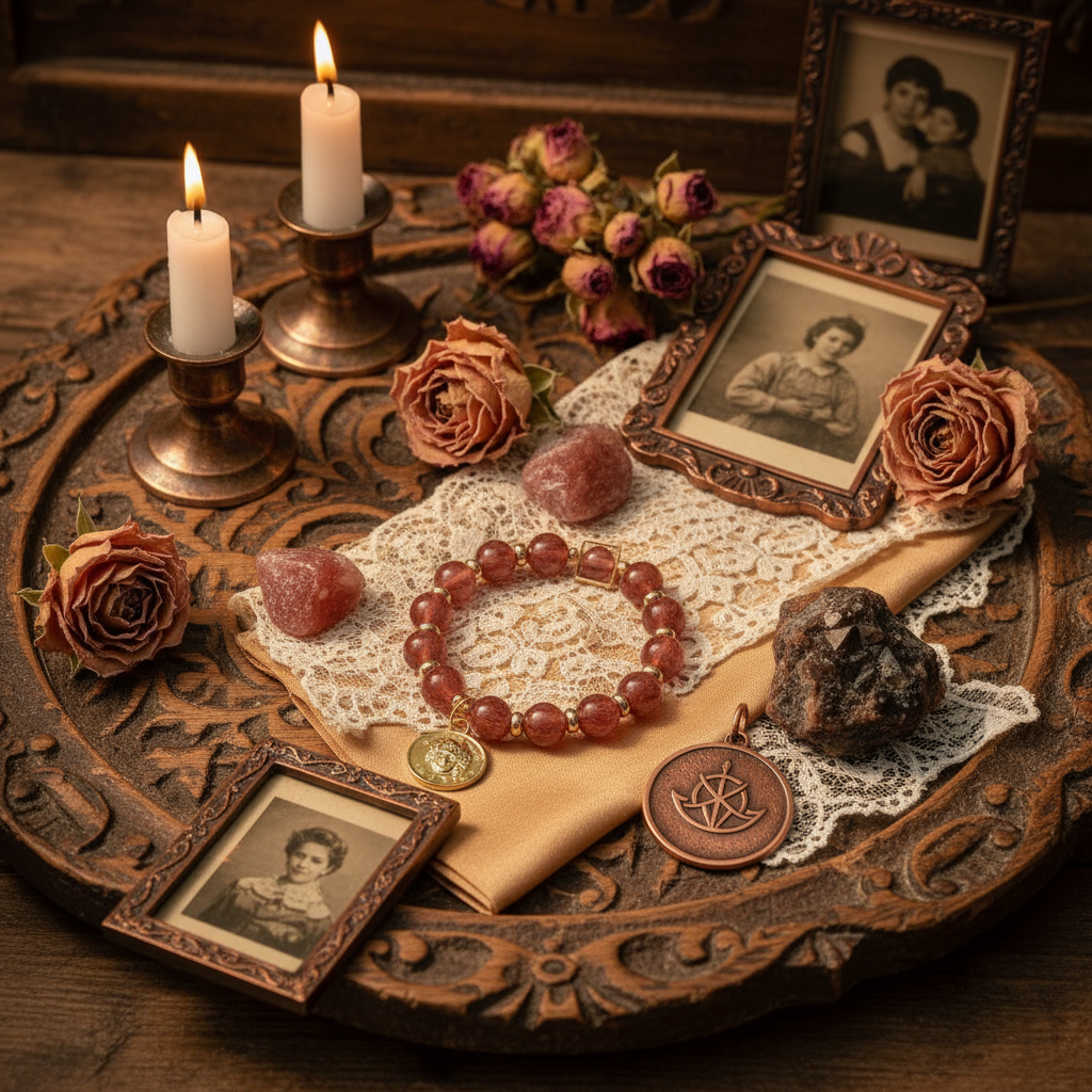 Vintage Strawberry Crystal Bracelet Timeless Love Altar
