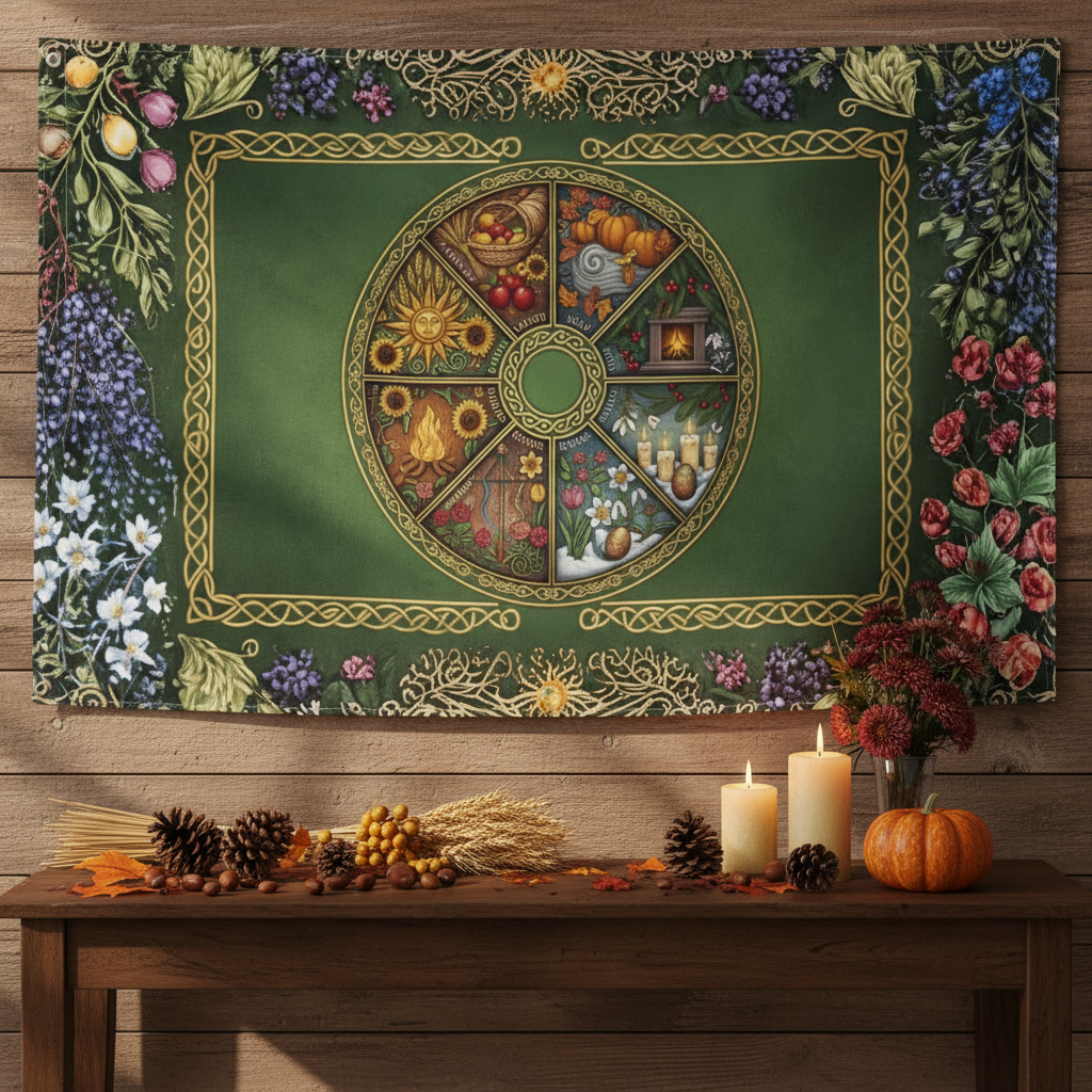 Wheel of the Year Mandala Flag - Atmospheric Product Image