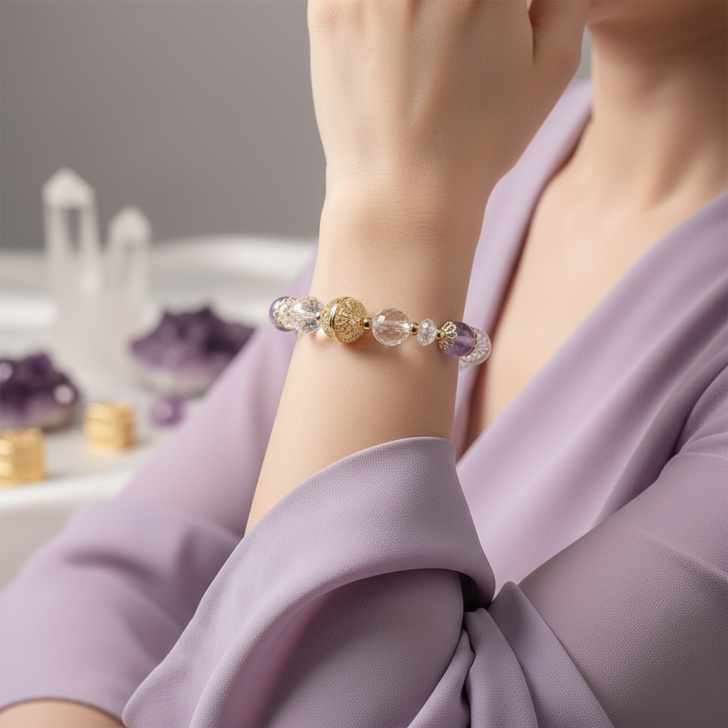White Crystal Purple Jade Bracelet Lifestyle Product