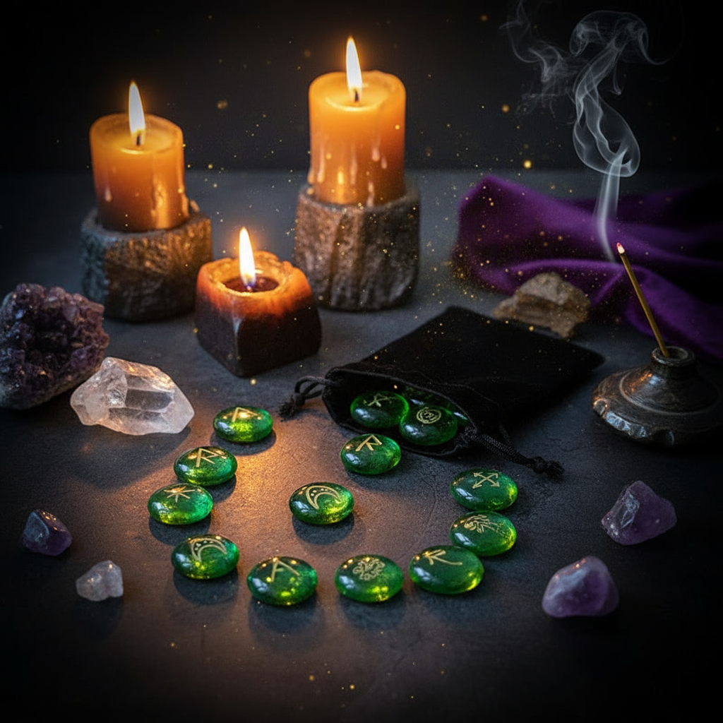 Witch Glass Runes Inscriptions Symbols Stones - Ritual Magic Style