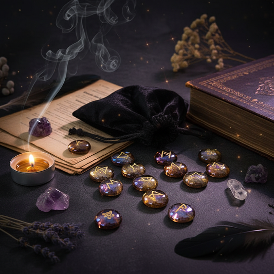 Witch Runes Glass Carved Witch Alphabet Symbol Inscription Stone - Ritual Magic Style