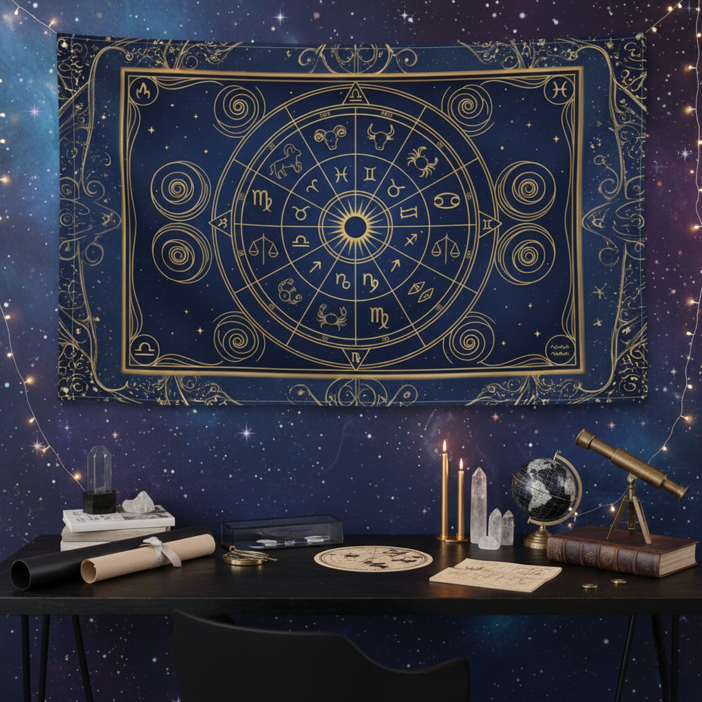 Zodiac Wheel Mandala Flag - Atmospheric Product Image