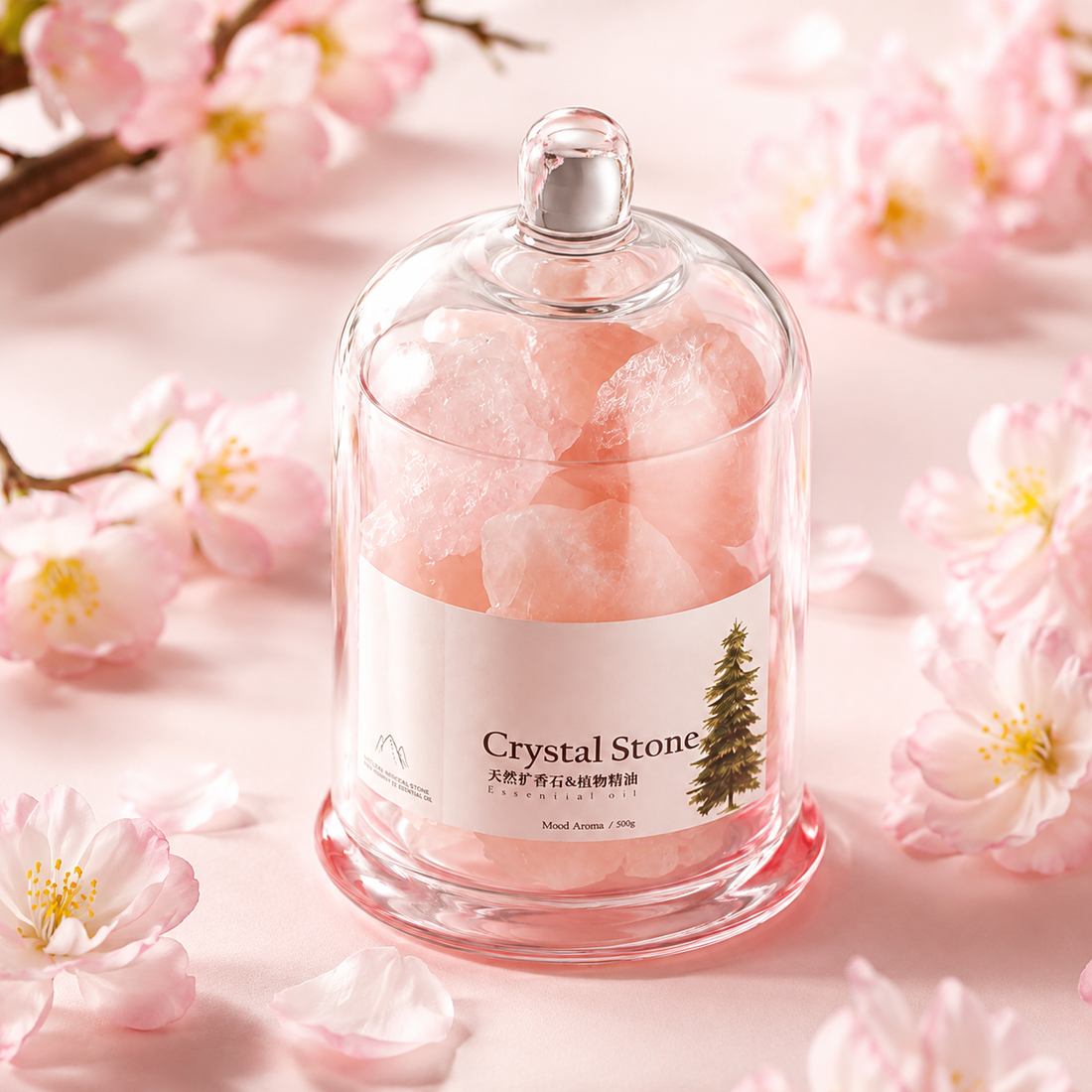 Pink rose quartz crystal stone aromatherapy diffuser for heart chakra home, love energy space