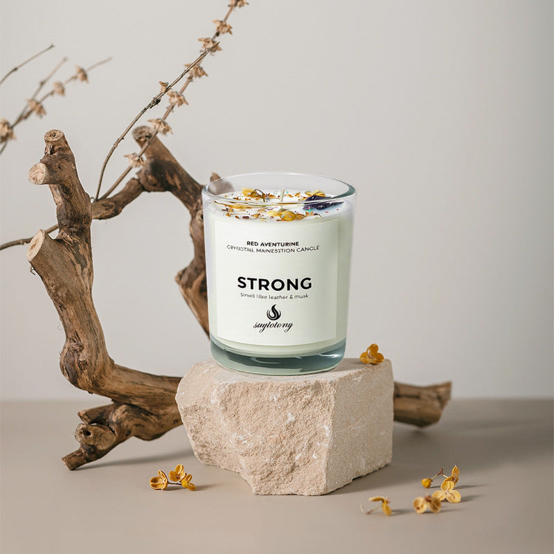 French vanilla crystal soy candle with black obsidian crystals for protection and grounding ritual