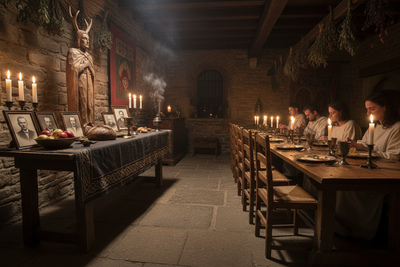 Samhain Altar: Pumpkins, Apples, and Ancestor Photos