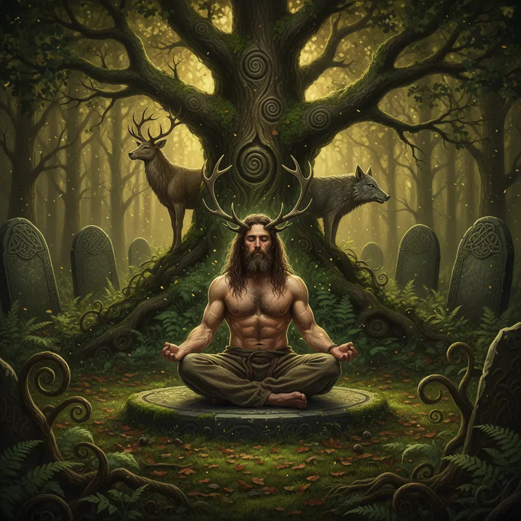 Celtic Horned God wild masculine meditation scene