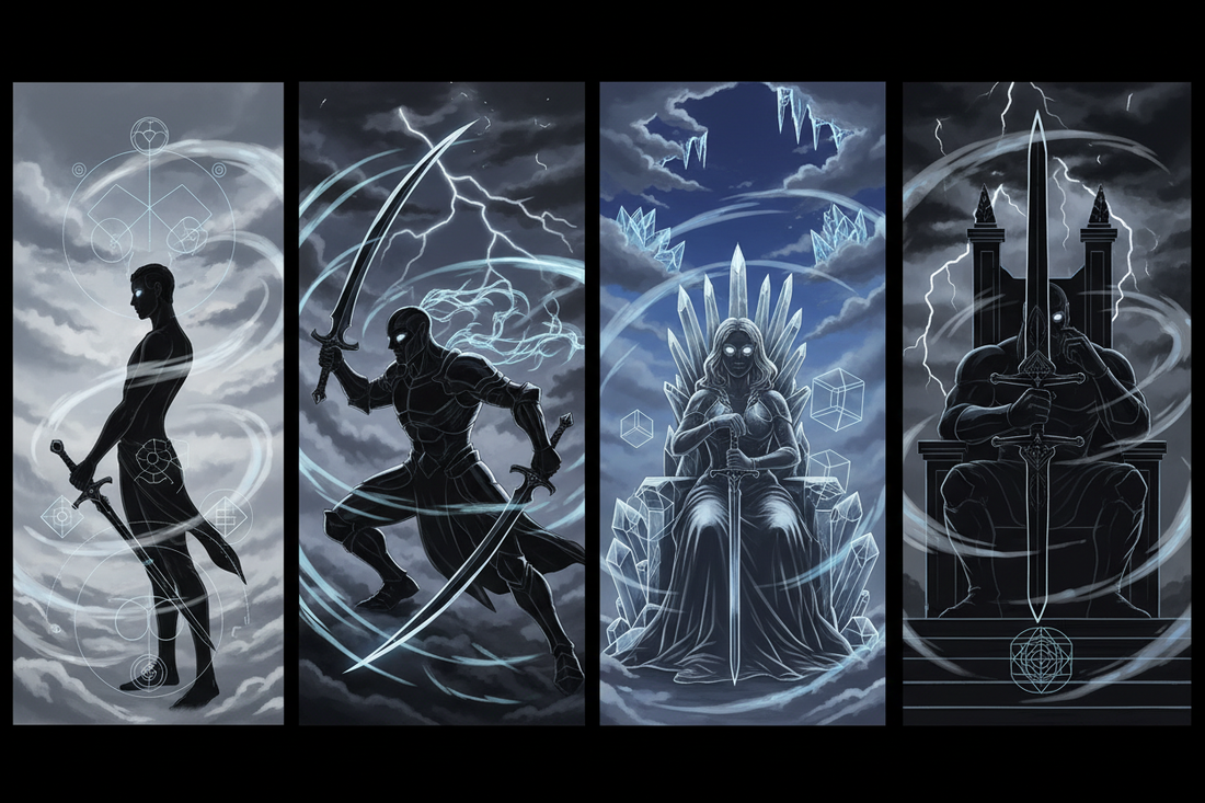 Court Cards in Swords: Page, Knight, Queen, King Personalities