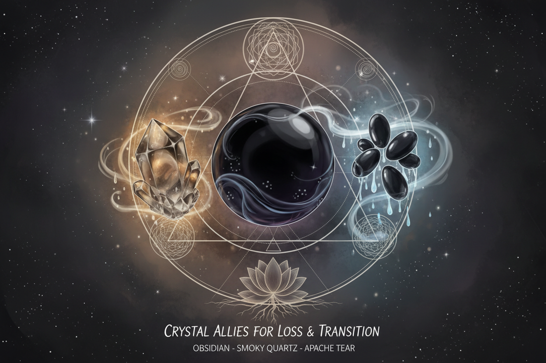 Crystals for Grief & Transition: Obsidian, Smoky Quartz, Apache Tear - Nicole's ritual universe