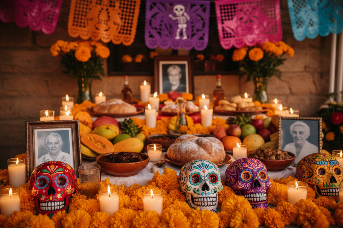 Día de los Muertos Altar: Marigolds, Sugar Skulls, and Favorite Foods