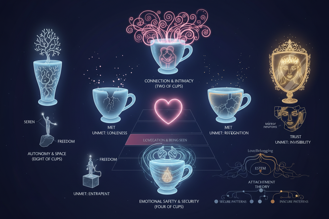 Emotional Needs in Cups Cards — Connection, Validation, Safety, Autonomy - Nicole's ritual universe
