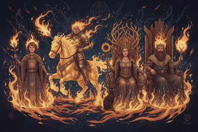 Fire Court Cards: Page/Knight/Queen/King of Wands