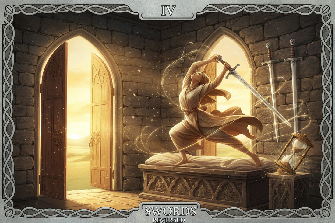 Four of Swords Reversed: Restlessness, Burnout & Return to Action - Nicole's ritual universe