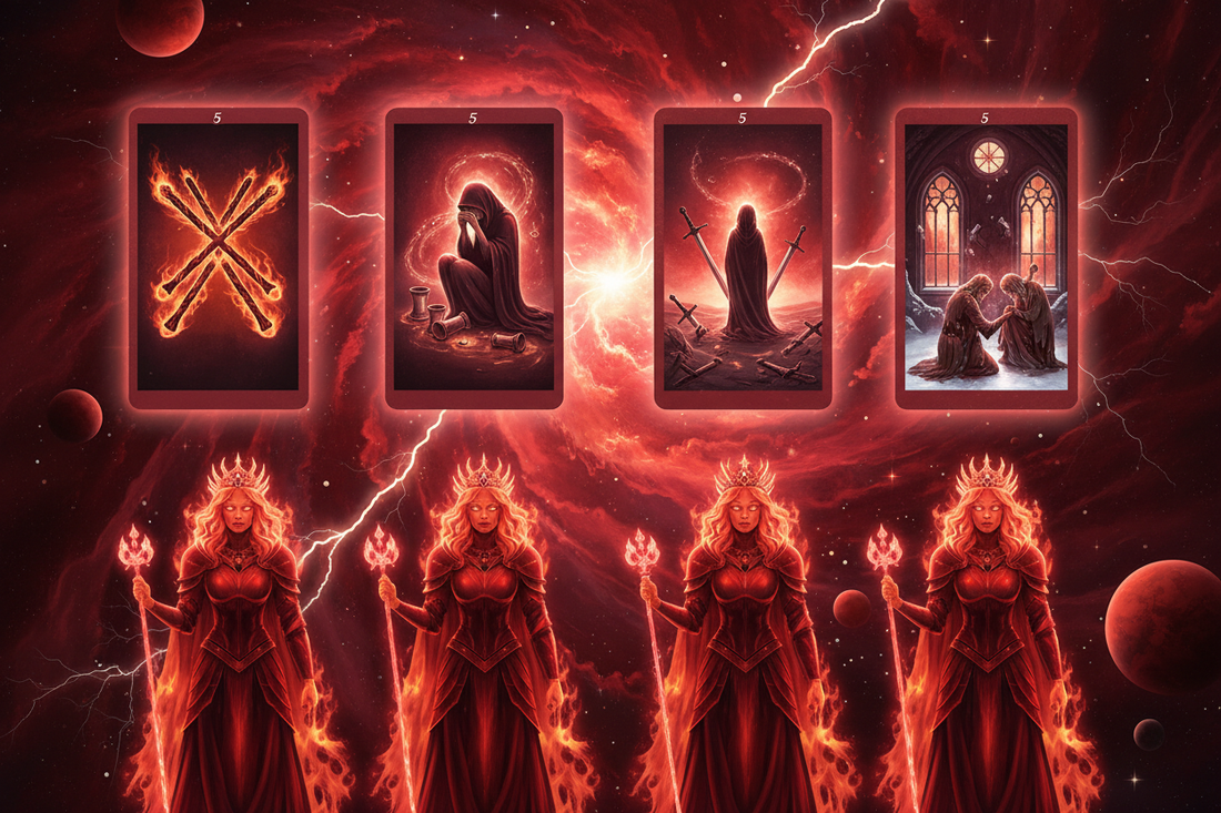 Geburah & Tarot: The Four Fives, Four Queens & the Strength Sephirah