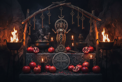 Hecate's Night Altar: Keys, Torches, and Hecate Symbols