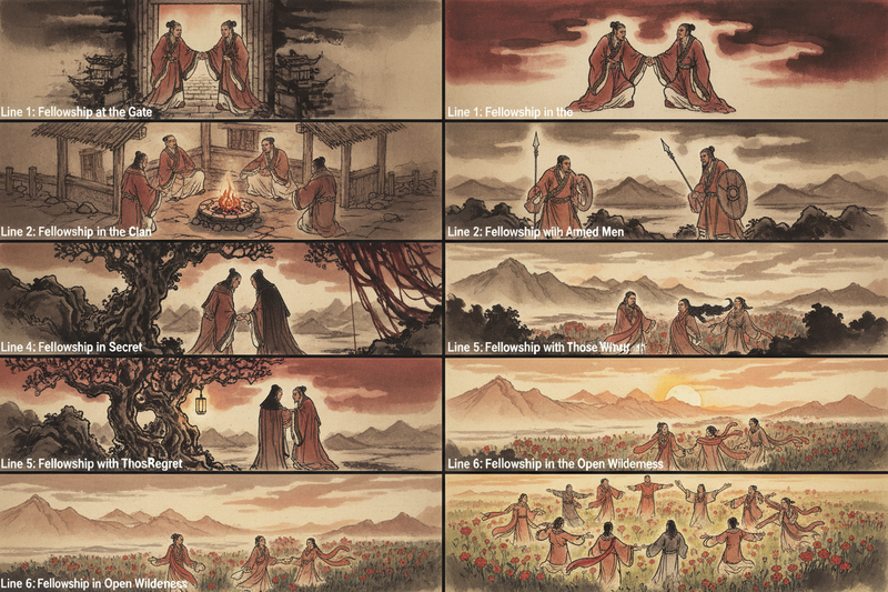 Hexagram 13 Tong Ren - Complete Guide Part 2: The Six Lines and the Stages of Fellowship