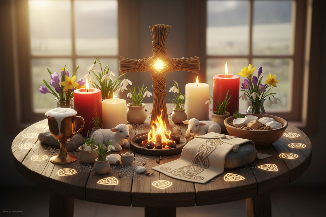 Imbolc Symbols of Joy: Brigid's Cross, Candles, Snowdrops