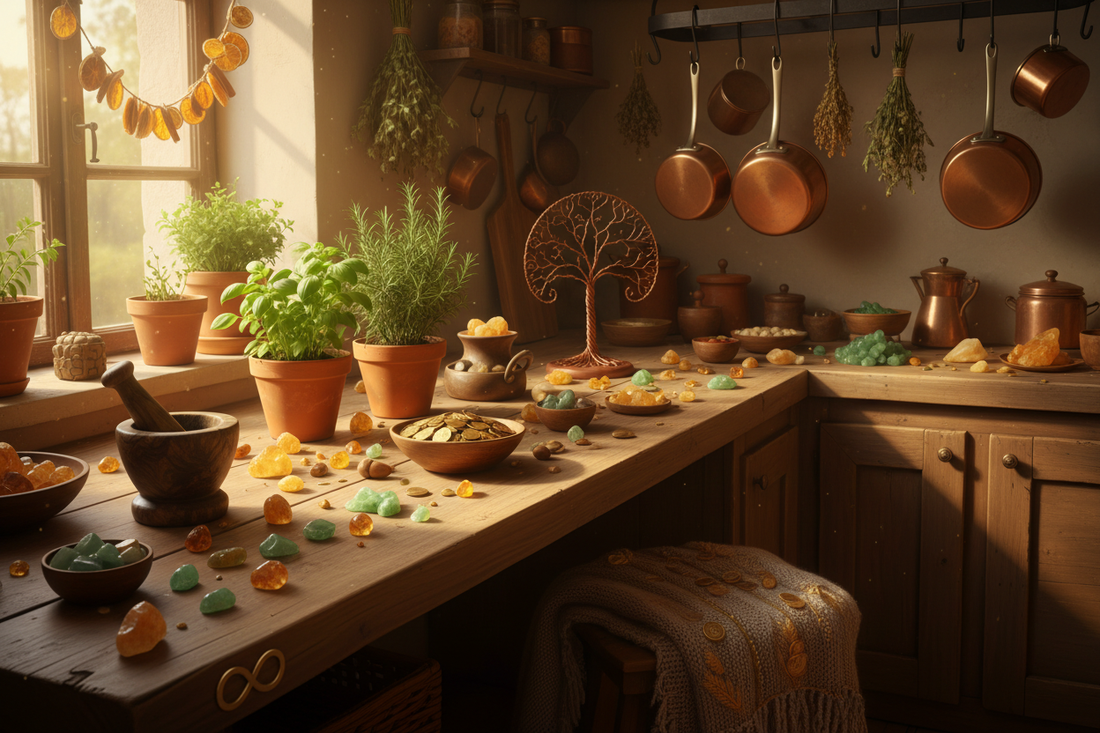 Kitchen Magic for Abundance: Herb + Crystal Setup - Nicole's ritual universe