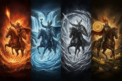 Knight of Wands vs Knight of Cups vs Knight of Swords vs Knight of Pentacles