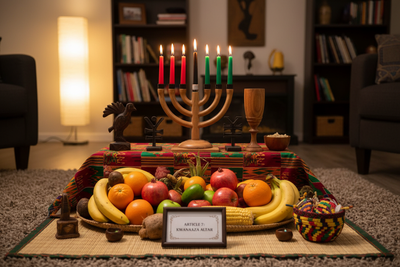 Kwanzaa Altar: Kinara, Unity Cup, and Seven Principles Symbols