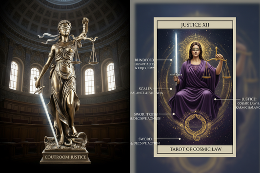 Lady Justice and the Tarot Justice Card: Blindfolds, Scales, and Swords