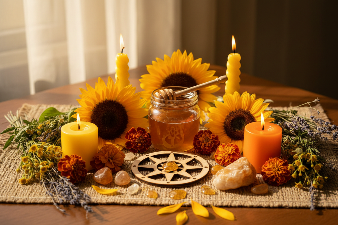 Litha Altar: Sunflowers, Honey, and Solar Symbols - Nicole's ritual universe