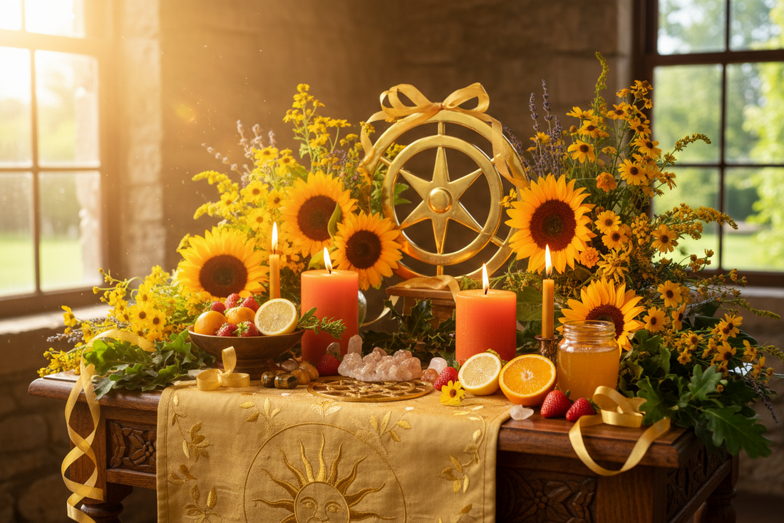 Litha Altar Setup: Sun, Flowers & Gold - Nicole's ritual universe