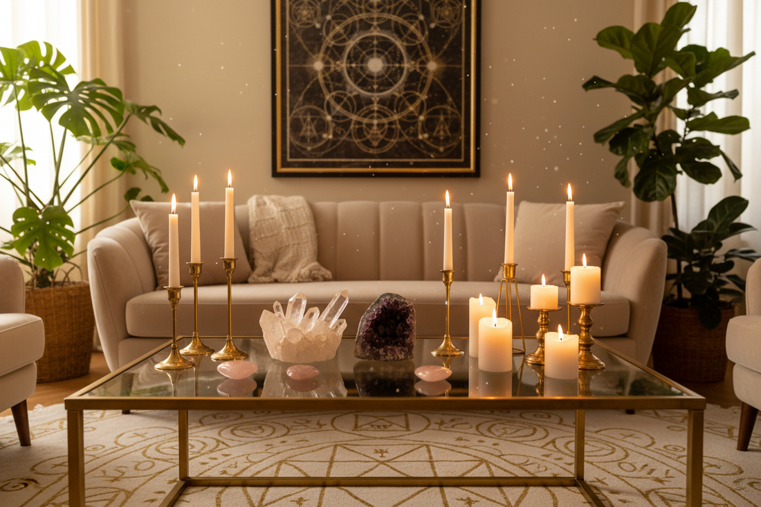 Living Room Energy: Crystals & Candle Magic Setup - Nicole's ritual universe