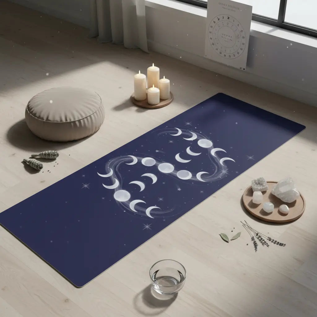 Lunar Cycle Flow Yoga Mat with Peaceful Moonlit View